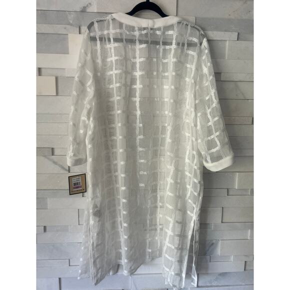 MAYA BROOKE NWT Duster Windowpane Sheer Mesh Open Duster Jacket White 22W - Picture 2 of 6
